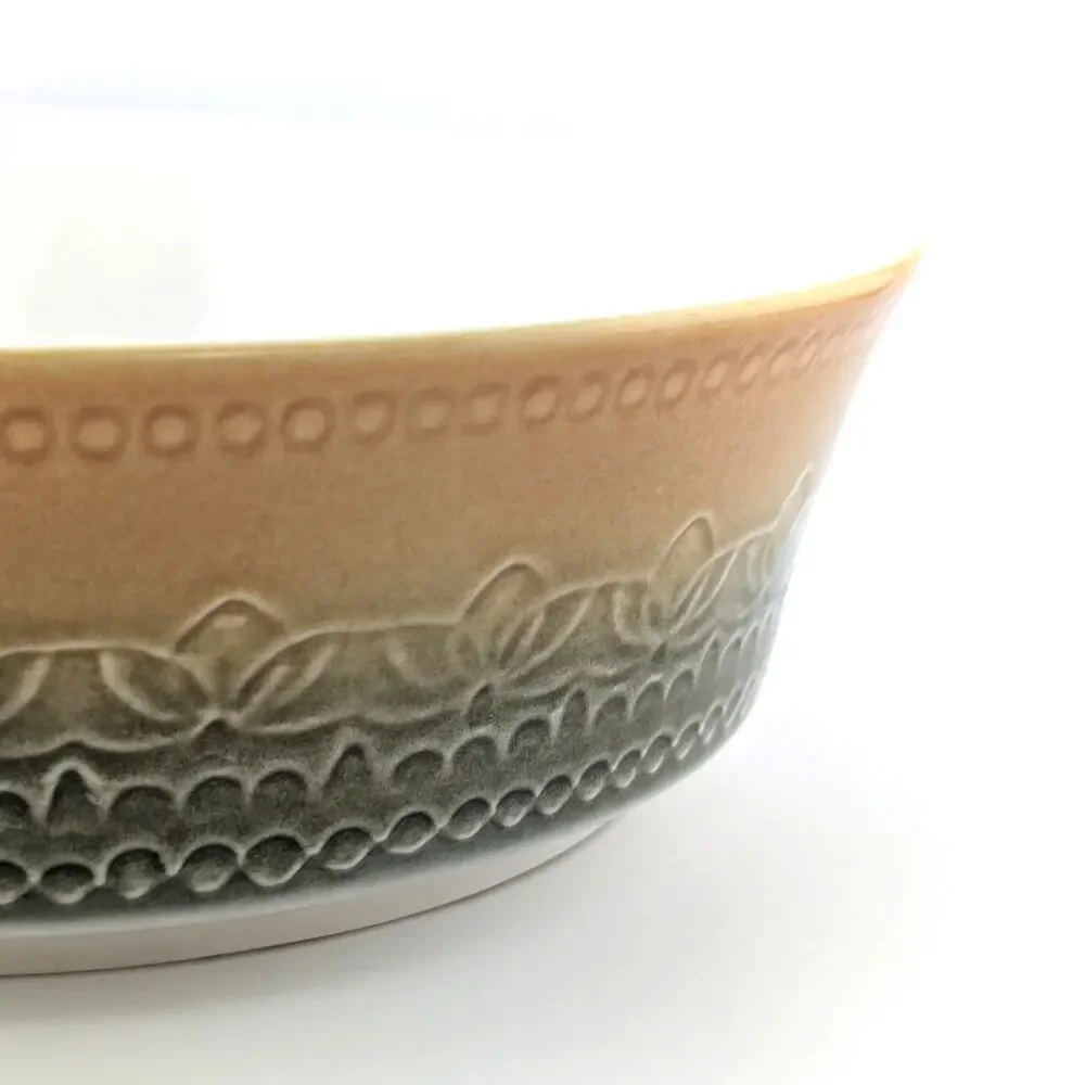 Vintage Syracuse Carefree Calypso China Montego Serving Bowl MCM Boho Gold Green